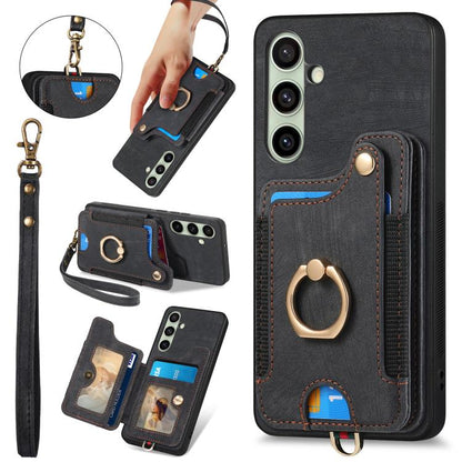 Retro Skin-feel Ring Multi-card Wallet Phone Case