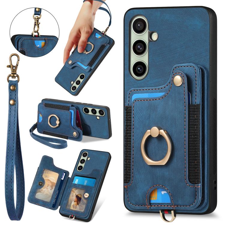 Retro Skin-feel Ring Multi-card Wallet Phone Case