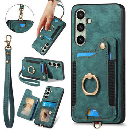 Retro Skin-feel Ring Multi-card Wallet Phone Case