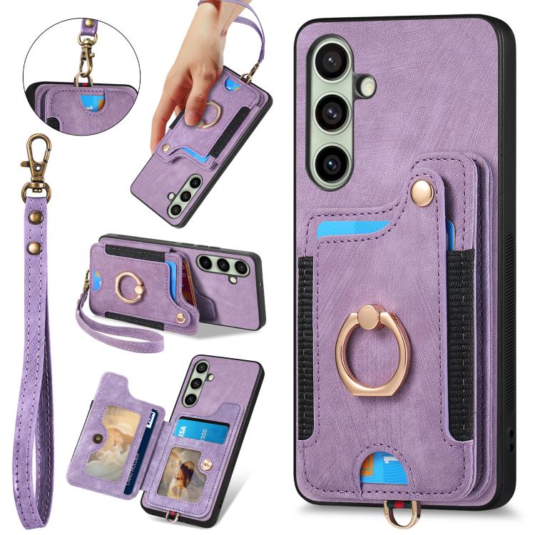 Retro Skin-feel Ring Multi-card Wallet Phone Case
