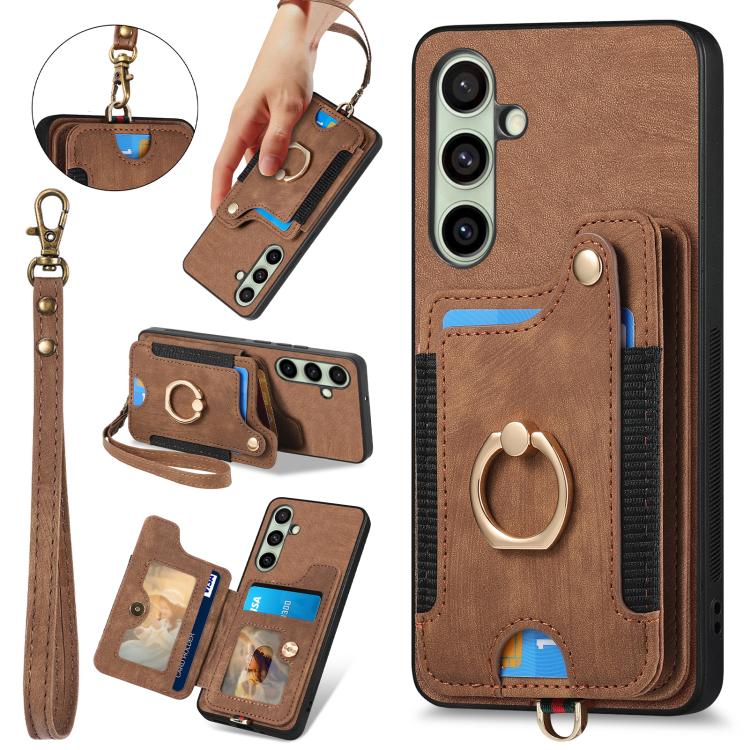 Retro Skin-feel Ring Multi-card Wallet Phone Case