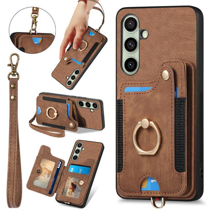 Retro Skin-feel Ring Multi-card Wallet Phone Case