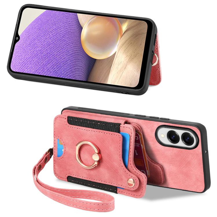 Retro Skin-feel Ring Multi-card Wallet Phone Case