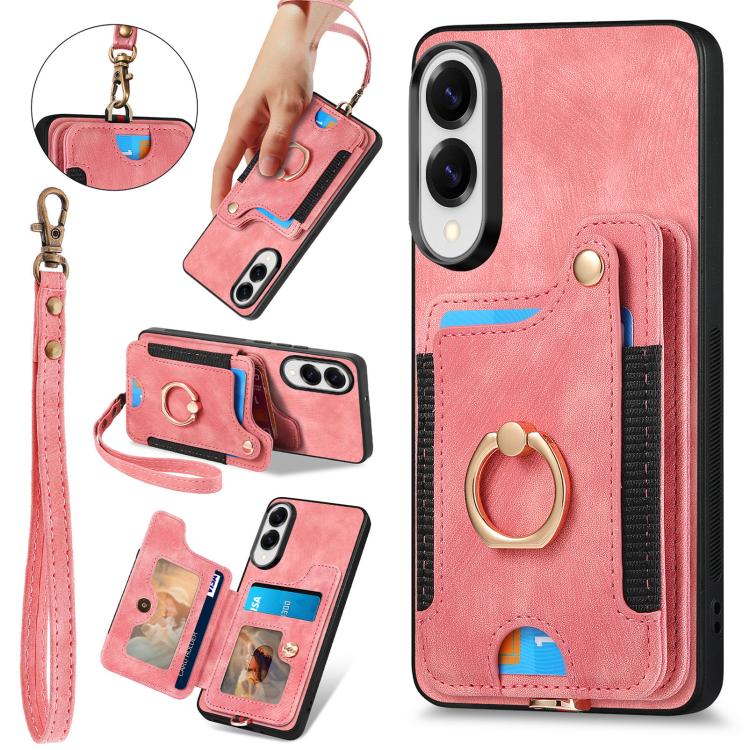 Retro Skin-feel Ring Multi-card Wallet Phone Case
