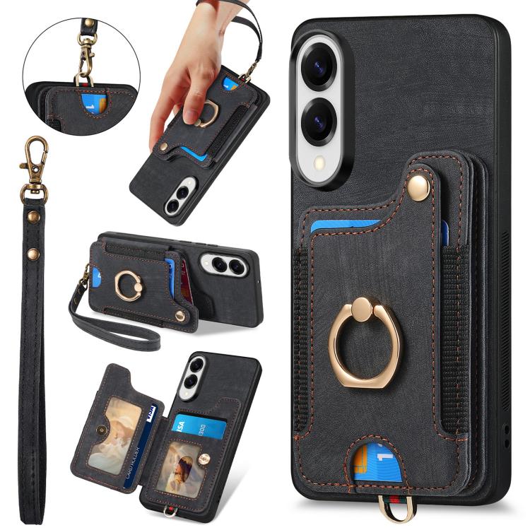 Retro Skin-feel Ring Multi-card Wallet Phone Case