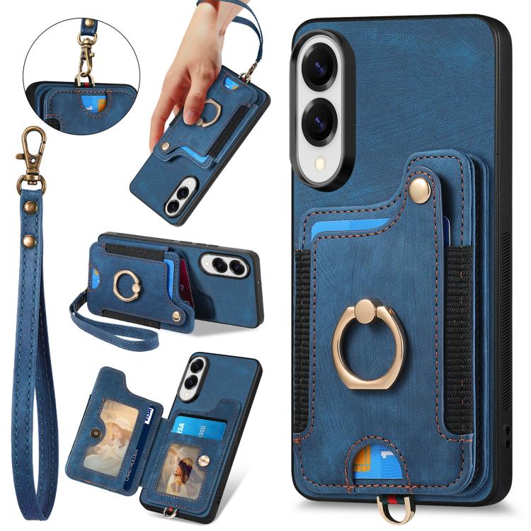 Retro Skin-feel Ring Multi-card Wallet Phone Case
