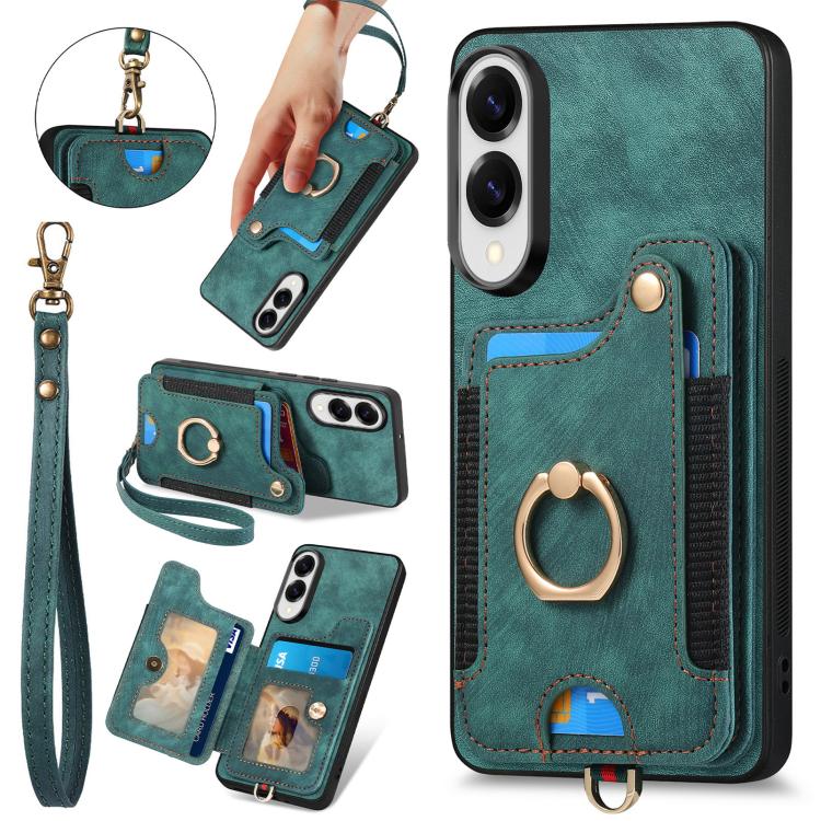 Retro Skin-feel Ring Multi-card Wallet Phone Case