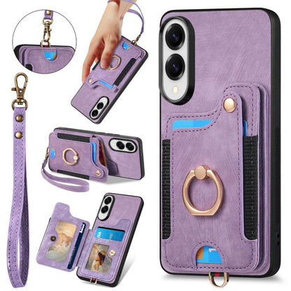 Retro Skin-feel Ring Multi-card Wallet Phone Case