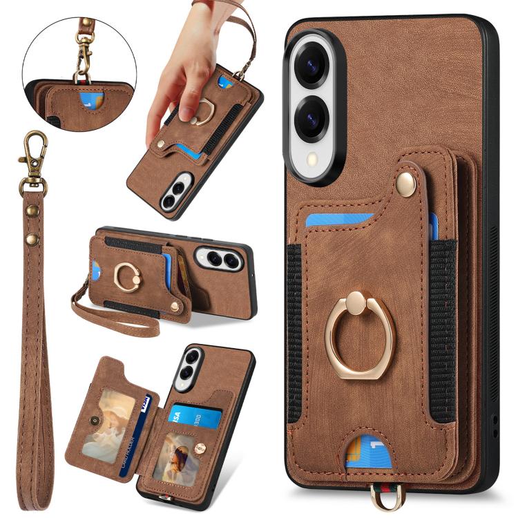 Retro Skin-feel Ring Multi-card Wallet Phone Case