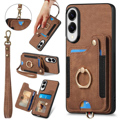 Retro Skin-feel Ring Multi-card Wallet Phone Case