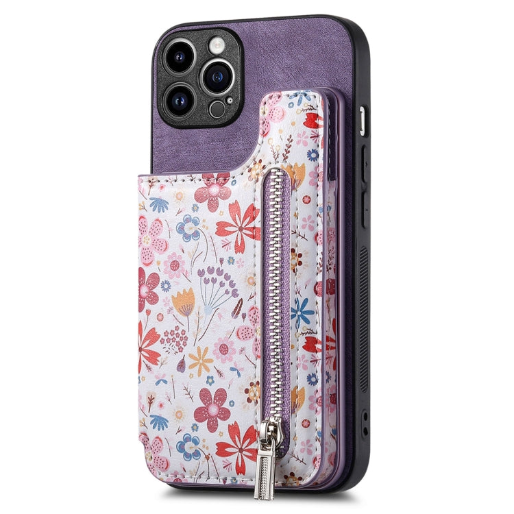 Retro Painted Zipper Wallet Back Phone Case