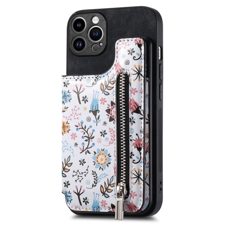 Retro Painted Zipper Wallet Back Phone Case