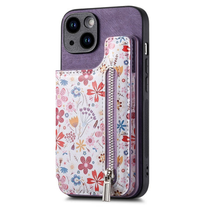 Retro Painted Zipper Wallet Back Phone Case