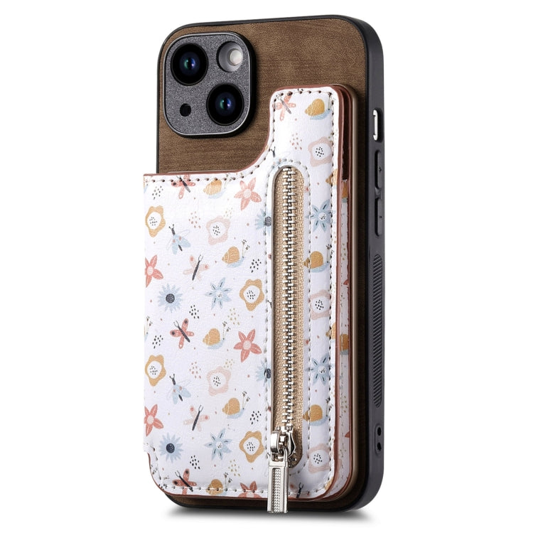 Retro Painted Zipper Wallet Back Phone Case