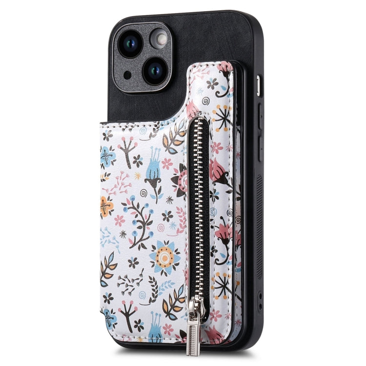 Retro Painted Zipper Wallet Back Phone Case
