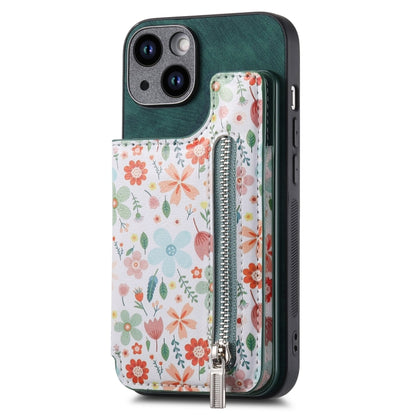 Retro Painted Zipper Wallet Back Phone Case