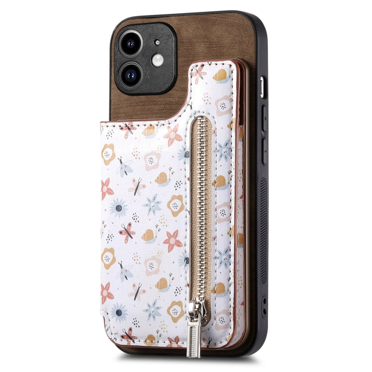Retro Painted Zipper Wallet Back Phone Case