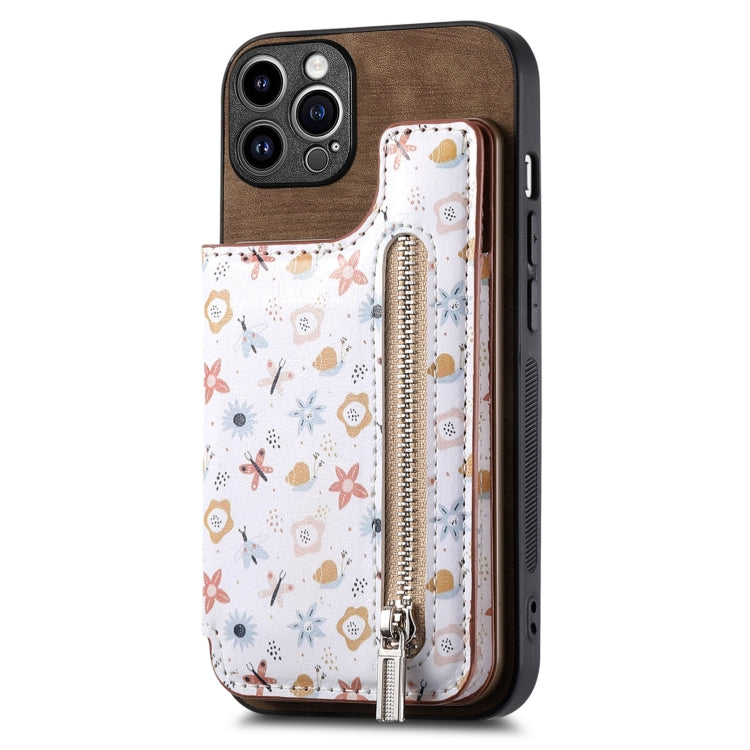 Retro Painted Zipper Wallet Back Phone Case