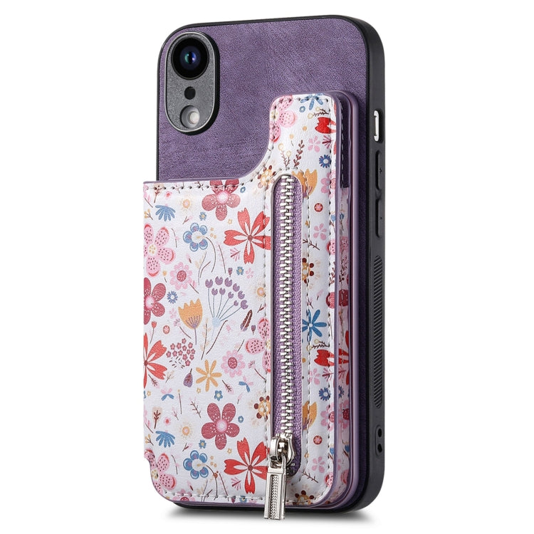Retro Painted Zipper Wallet Back Phone Case