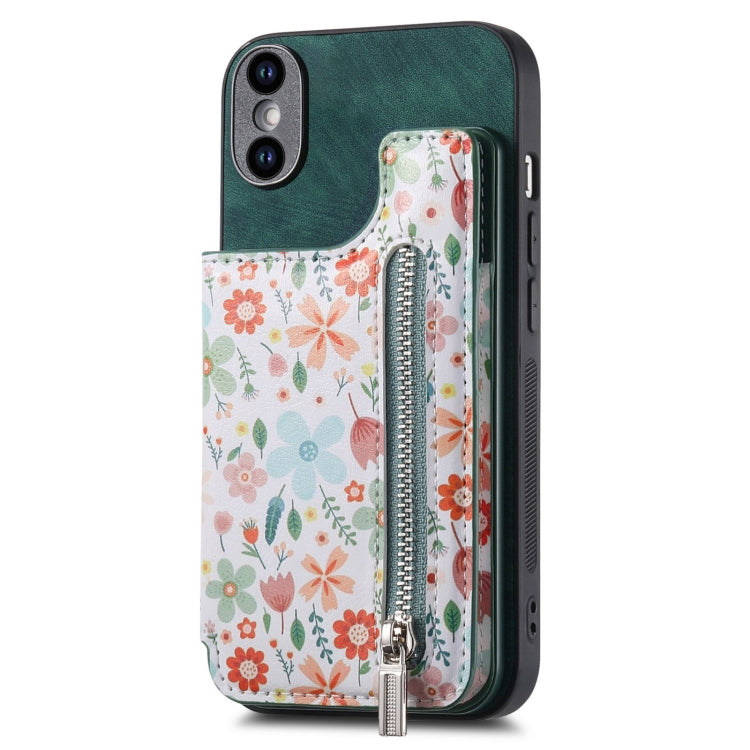 Retro Painted Zipper Wallet Back Phone Case