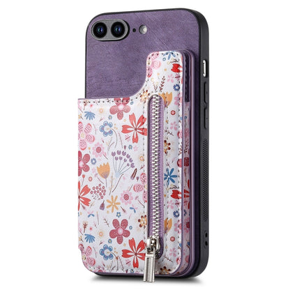 Retro Painted Zipper Wallet Back Phone Case