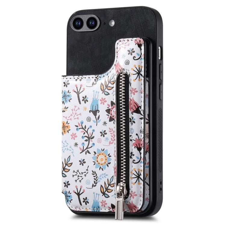 Retro Painted Zipper Wallet Back Phone Case