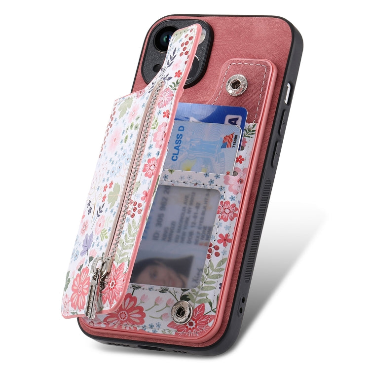 Retro Painted Zipper Wallet Back Phone Case