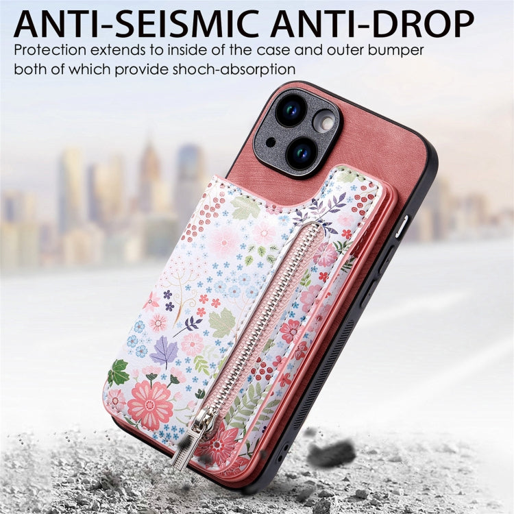 Retro Painted Zipper Wallet Back Phone Case