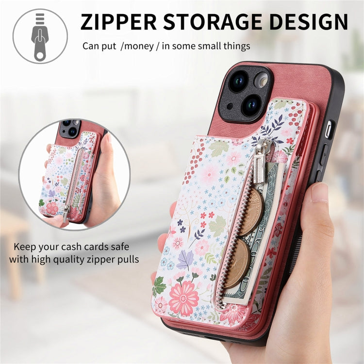 Retro Painted Zipper Wallet Back Phone Case