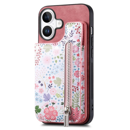 Retro Painted Zipper Wallet Back Phone Case