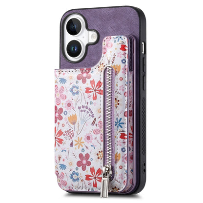 Retro Painted Zipper Wallet Back Phone Case