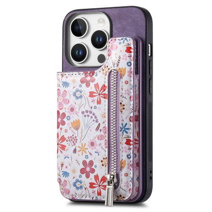 Retro Painted Zipper Wallet Back Phone Case