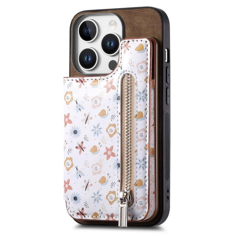 Retro Painted Zipper Wallet Back Phone Case
