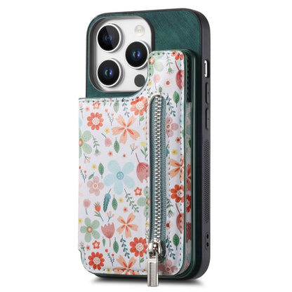 Retro Painted Zipper Wallet Back Phone Case