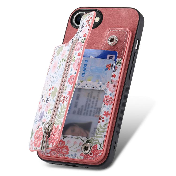 Retro Painted Zipper Wallet Back Phone Case