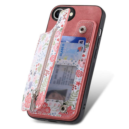 Retro Painted Zipper Wallet Back Phone Case