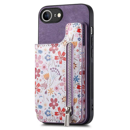 Retro Painted Zipper Wallet Back Phone Case