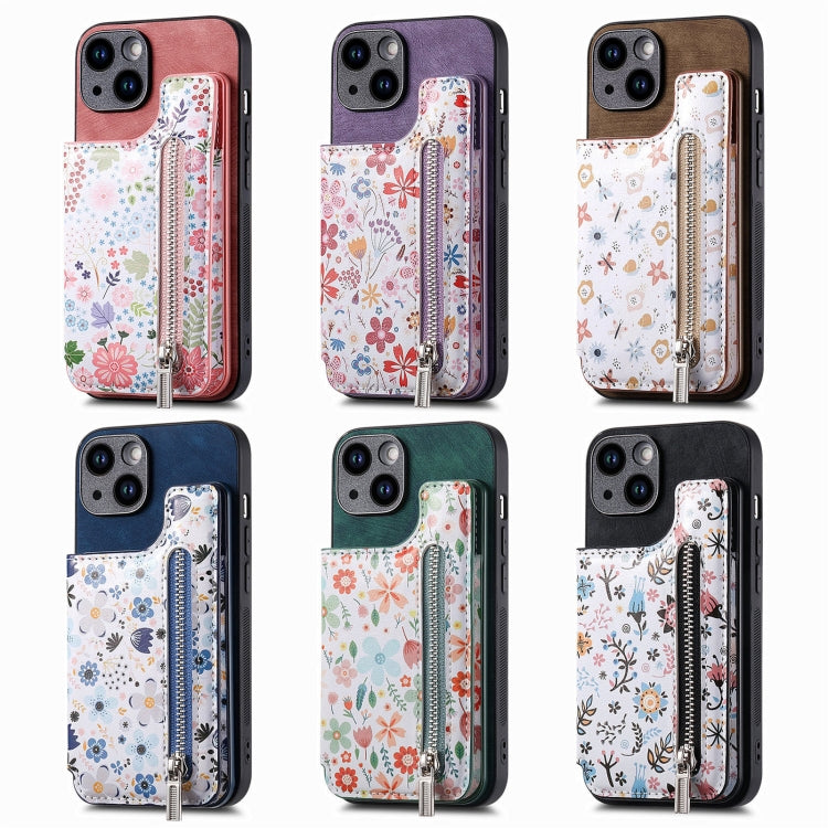 Retro Painted Zipper Wallet Back Phone Case