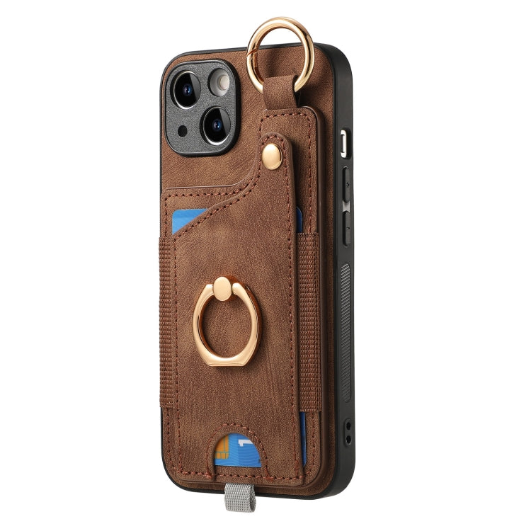 Retro Skin-feel Ring Card Bag Phone Case with Hang Loop, For iPhone 13, For iPhone 12������������...