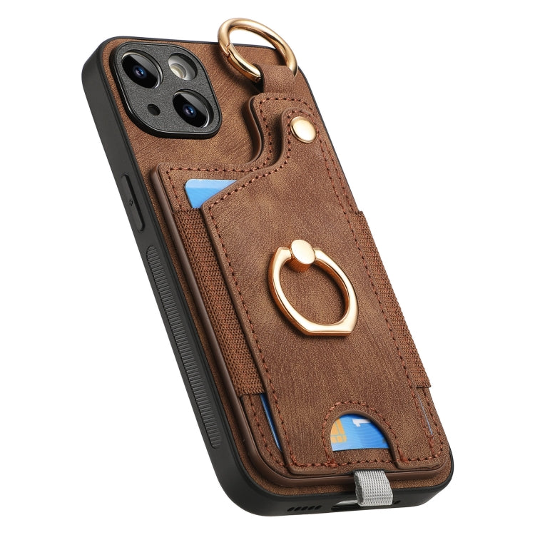 Retro Skin-feel Ring Card Bag Phone Case with Hang Loop, For iPhone 13, For iPhone 12������������...
