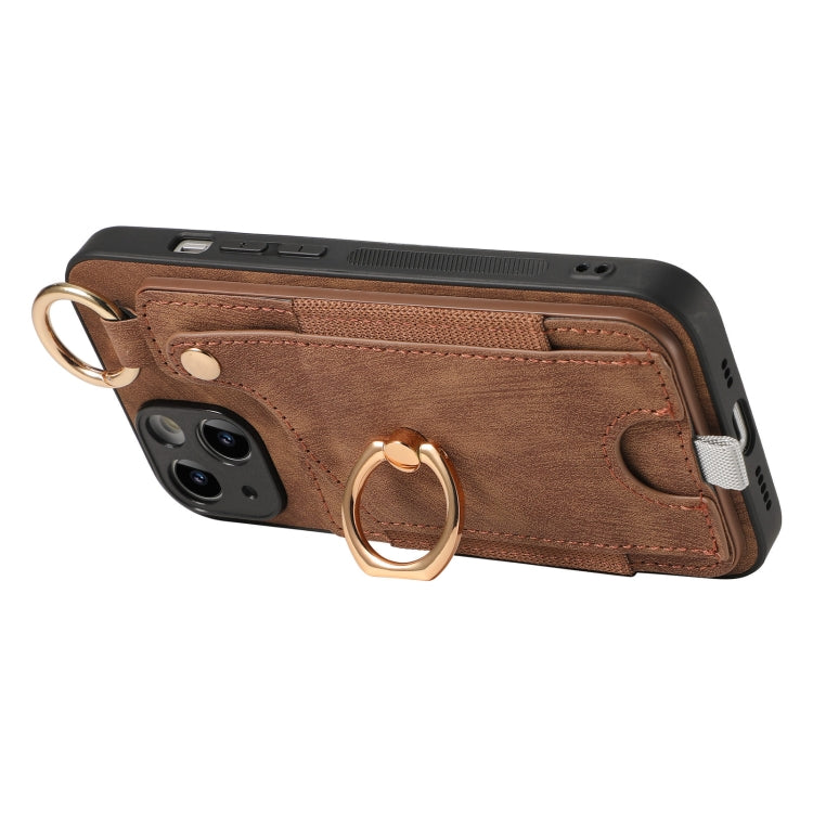 Retro Skin-feel Ring Card Bag Phone Case with Hang Loop, For iPhone 13, For iPhone 12������������...