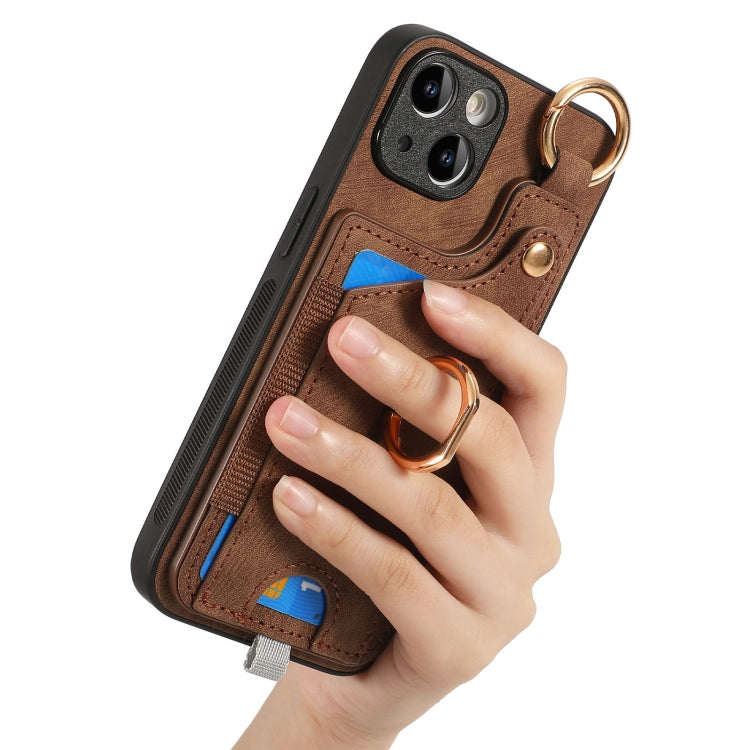 Retro Skin-feel Ring Card Bag Phone Case with Hang Loop, For iPhone 13, For iPhone 12������������...