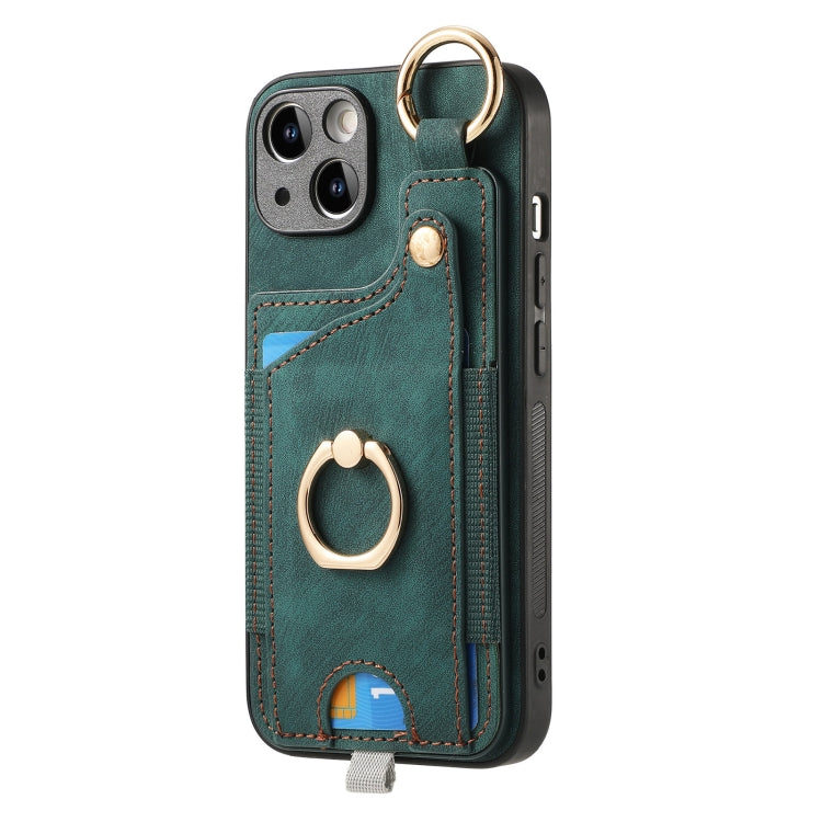 Retro Skin-feel Ring Card Bag Phone Case with Hang Loop, For iPhone 13, For iPhone 12������������...