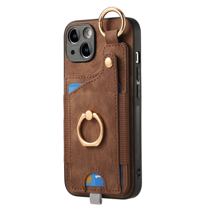 Retro Skin-feel Ring Card Bag Phone Case with Hang Loop, For iPhone 16 Pro Max, For iPhone 16 Pro...