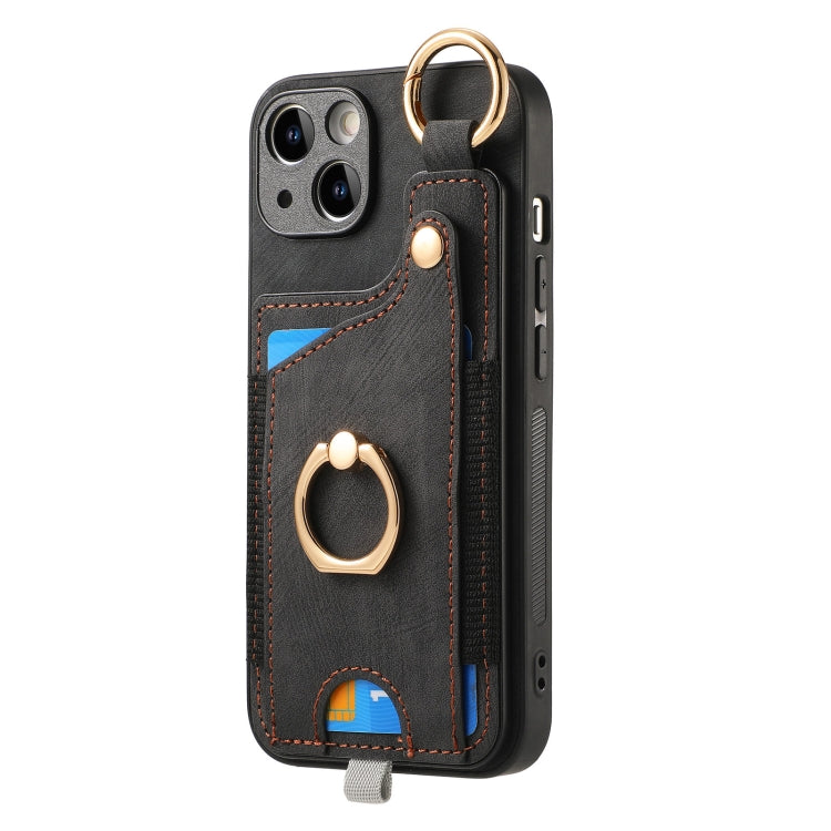 Retro Skin-feel Ring Card Bag Phone Case with Hang Loop, For iPhone 16 Pro Max, For iPhone 16 Pro...
