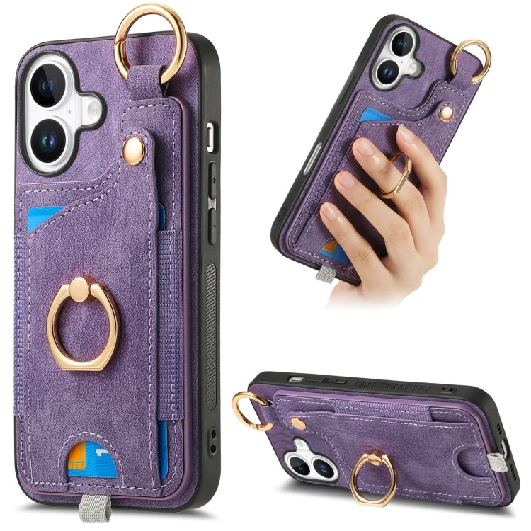 Retro Skin-feel Ring Card Bag Phone Case with Hang Loop, For iPhone 16 Pro Max, For iPhone 16 Pro...