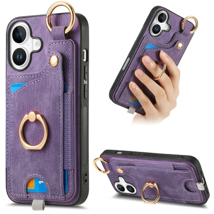 Retro Skin-feel Ring Card Bag Phone Case with Hang Loop, For iPhone 16 Pro Max, For iPhone 16 Pro...