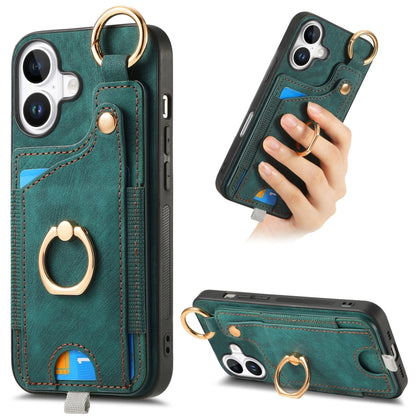 Retro Skin-feel Ring Card Bag Phone Case with Hang Loop, For iPhone 16 Pro Max, For iPhone 16 Pro...