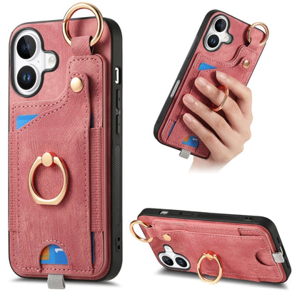 Retro Skin-feel Ring Card Bag Phone Case with Hang Loop, For iPhone 16 Pro Max, For iPhone 16 Pro...
