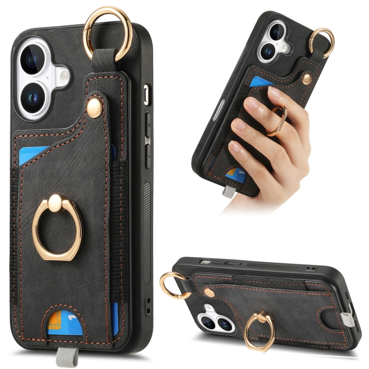 Retro Skin-feel Ring Card Bag Phone Case with Hang Loop, For iPhone 16 Pro Max, For iPhone 16 Pro...